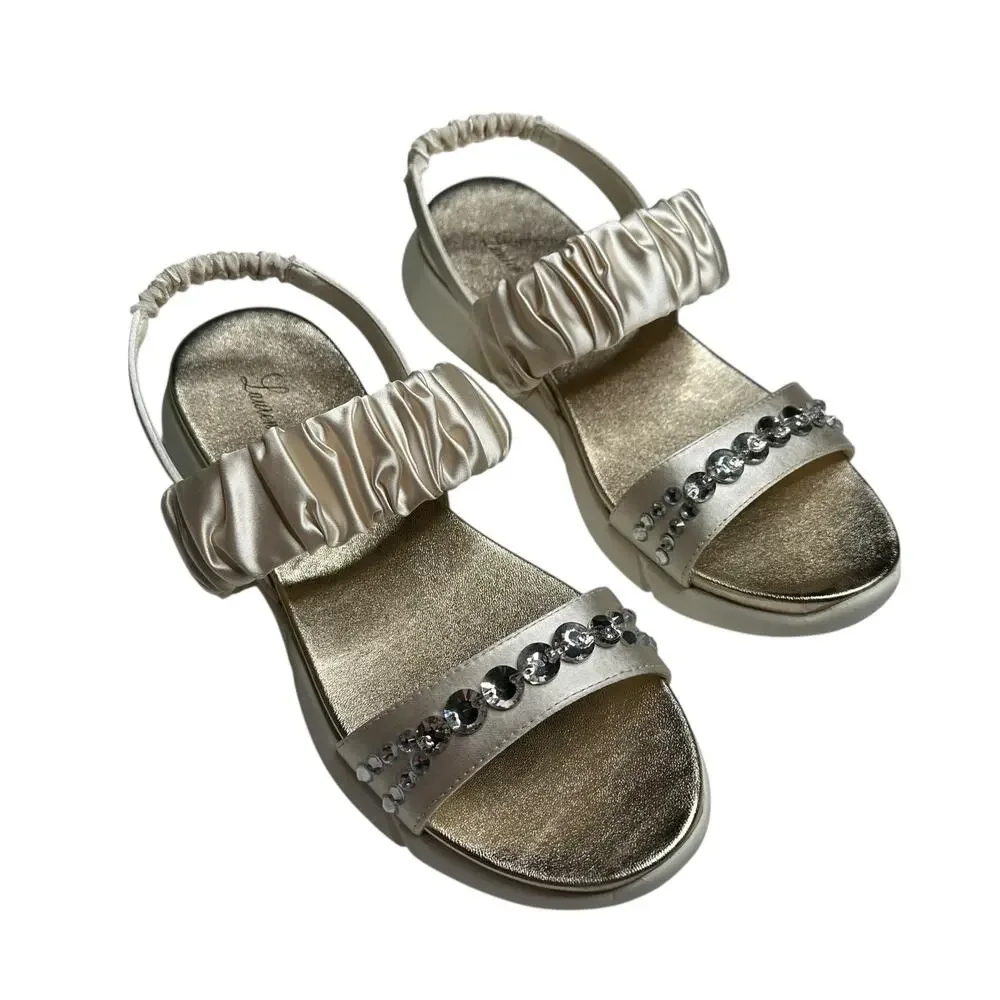 LAUREN‎ LORRAINE Annie Ivory Champagne Gold Rhinestone Sandals Women's Size 9